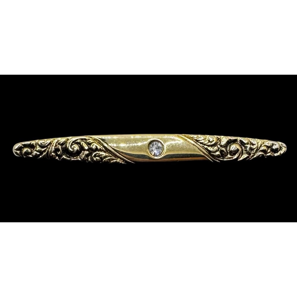 Vintage Avon 1979 Staffordshire Gardens Bar Pin Brooch Gold Tone Rhinestone